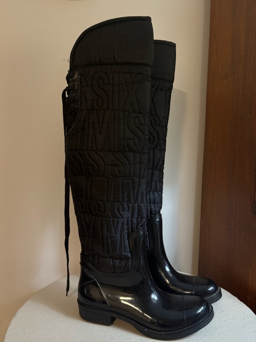 Miss Sixty quilted monogram nylon rubber rain boots